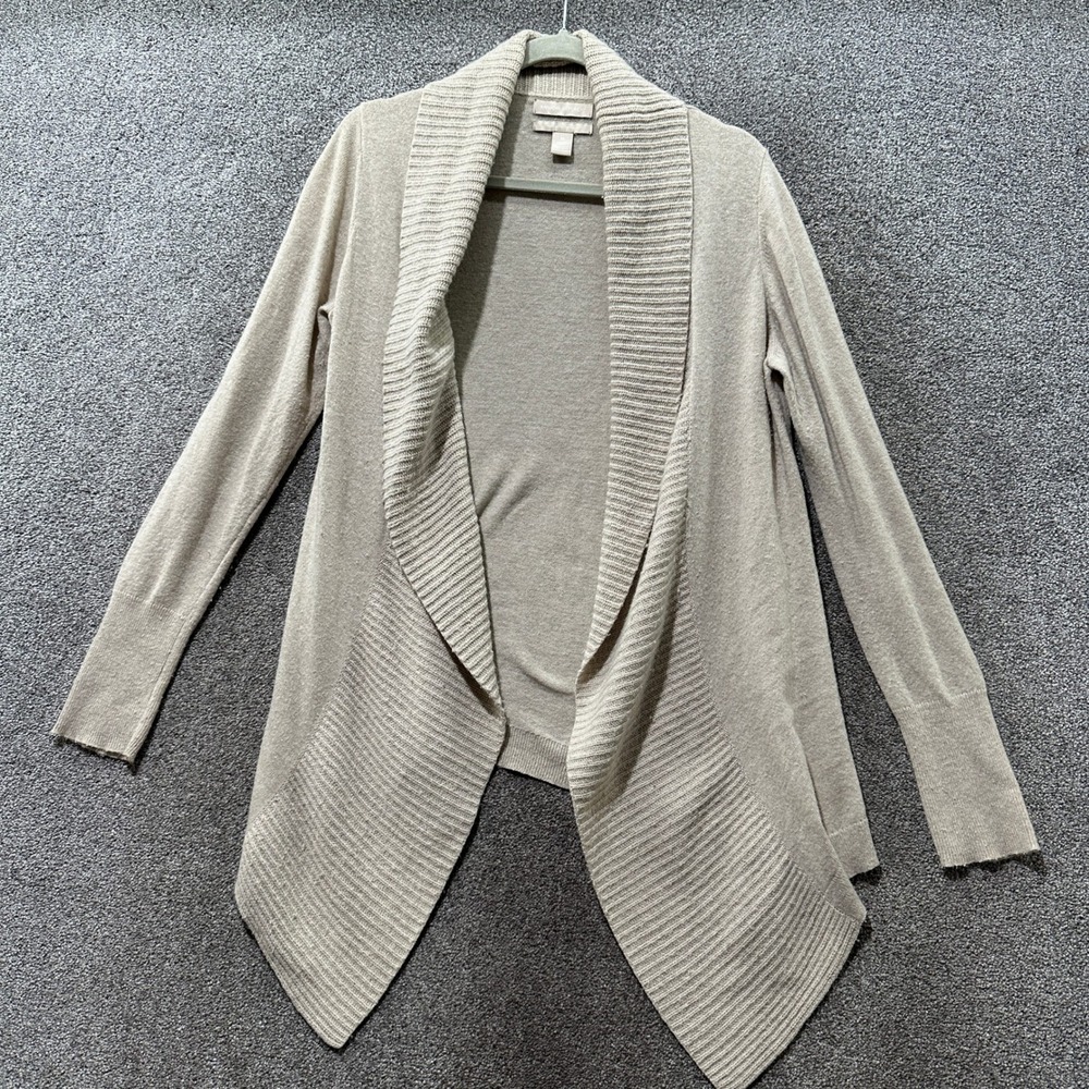 Banana Republic Wool Cashmere Blend Open Front Waterfall Cardigan Tan Beige M